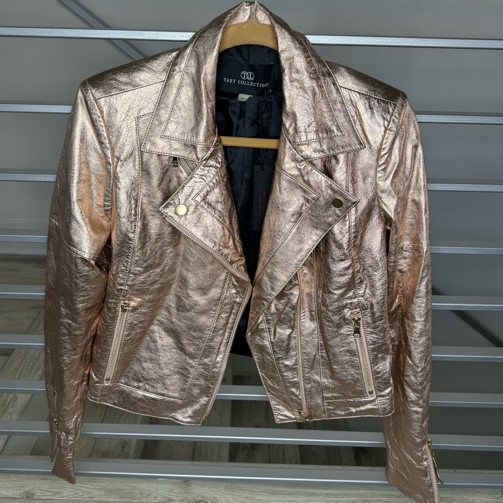 NWT Tart Collections Leather Rose Gold Moto Jacket in Size Medium